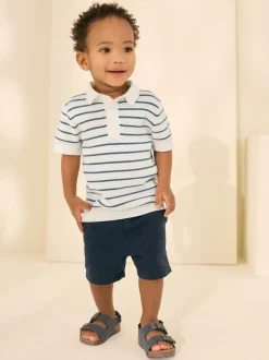 Truien En Breisels*Next - Gebreid poloshirt met knopen bij de hals van 100% katoen (3 mnd -7 jr) Marineblauw/wit