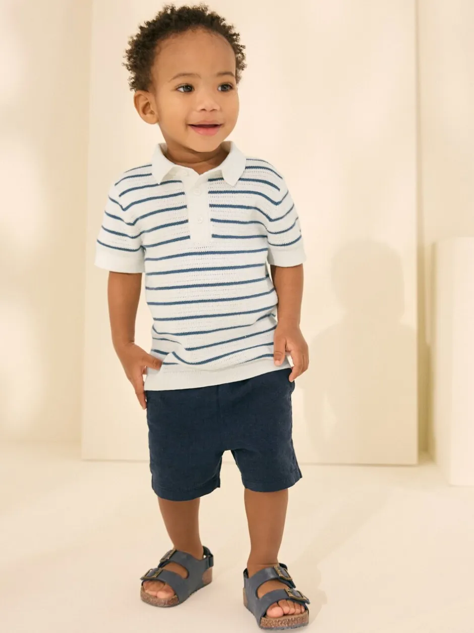 Truien En Breisels*Next - Gebreid poloshirt met knopen bij de hals van 100% katoen (3 mnd -7 jr) Marineblauw/wit
