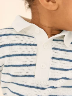 Truien En Breisels*Next - Gebreid poloshirt met knopen bij de hals van 100% katoen (3 mnd -7 jr) Marineblauw/wit