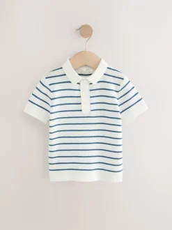 Truien En Breisels*Next - Gebreid poloshirt met knopen bij de hals van 100% katoen (3 mnd -7 jr) Marineblauw/wit
