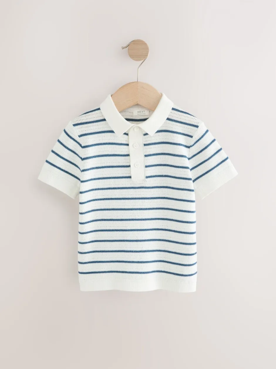 Truien En Breisels*Next - Gebreid poloshirt met knopen bij de hals van 100% katoen (3 mnd -7 jr) Marineblauw/wit