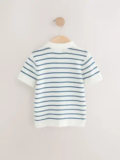 Truien En Breisels*Next - Gebreid poloshirt met knopen bij de hals van 100% katoen (3 mnd -7 jr) Marineblauw/wit