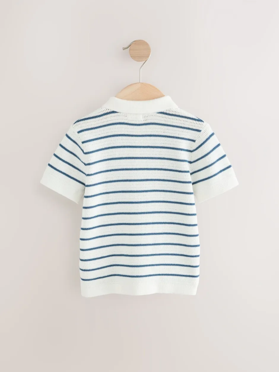 Truien En Breisels*Next - Gebreid poloshirt met knopen bij de hals van 100% katoen (3 mnd -7 jr) Marineblauw/wit