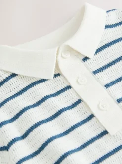 Truien En Breisels*Next - Gebreid poloshirt met knopen bij de hals van 100% katoen (3 mnd -7 jr) Marineblauw/wit