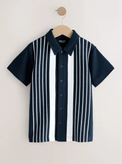 Shorts|Next Marineblauw/wit - Vertical Stripe Short Sleeve Jersey Shirt (3-16yrs)