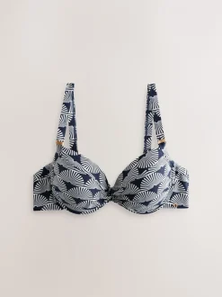 Badkleding|Next Marineblauw/wit met waaierprint - Buikcorrigerende bikinitop met vulling en beugel