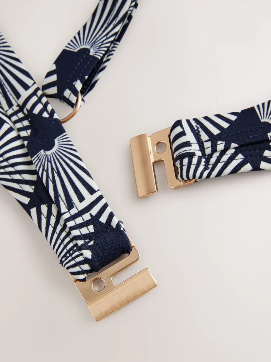 Badkleding|Next Marineblauw/wit met waaierprint - Buikcorrigerende bikinitop met vulling en beugel