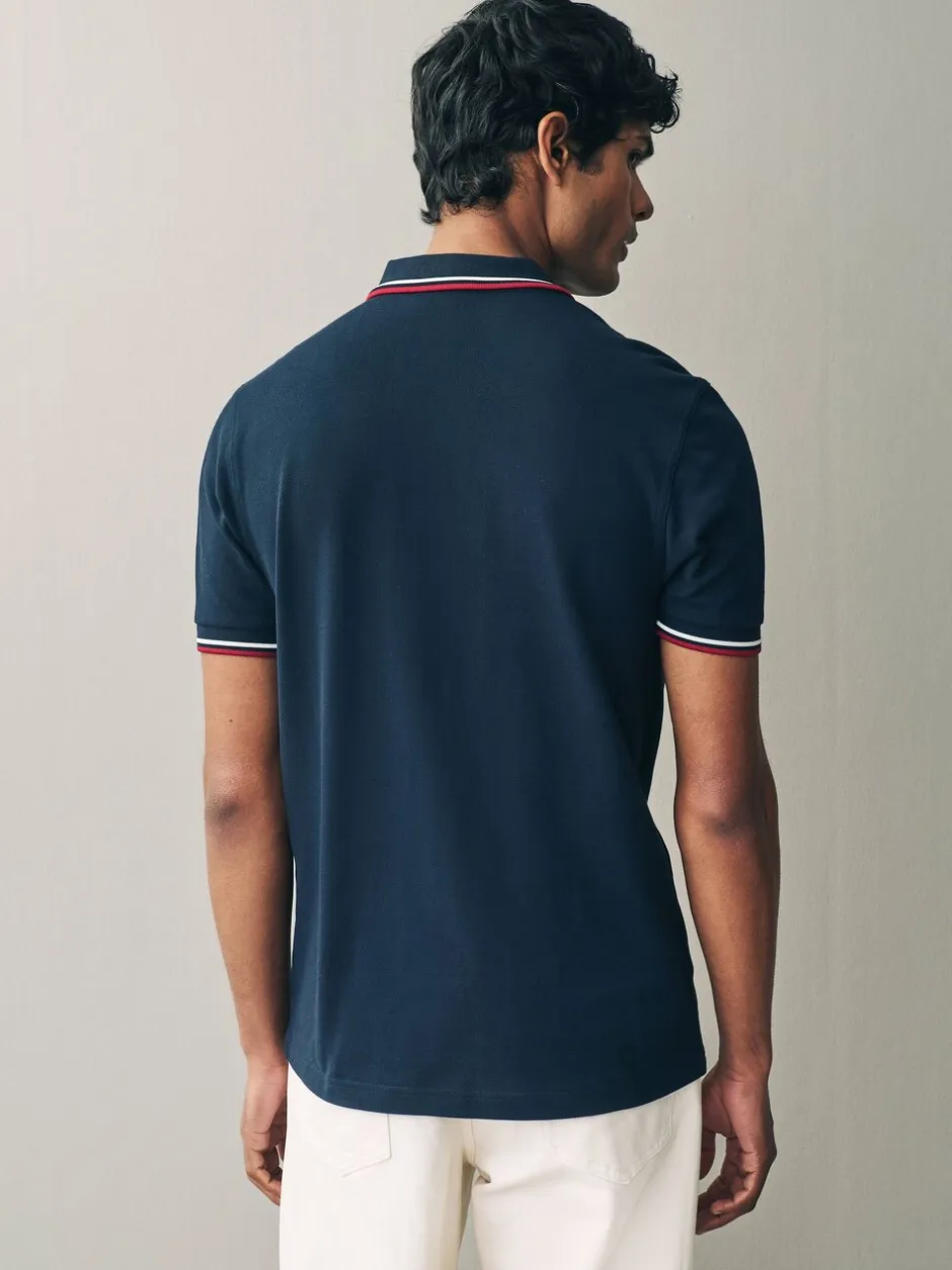 Poloshirts*Fred Perry Marineblauw/wit/rood - poloshirt met gestreepte rand