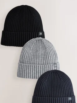 Mutsen, Handschoenen En Sjaals|Schoolkleding*Next - Set van 3 gebreide beanie-mutsen (1-16jr) Marineblauw/zwart