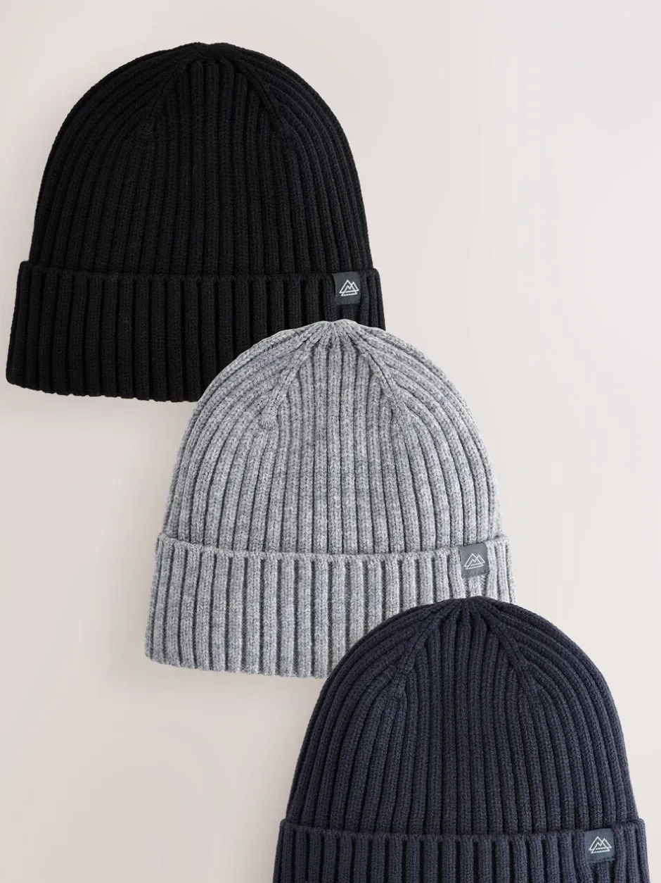 Mutsen, Handschoenen En Sjaals|Schoolkleding*Next - Set van 3 gebreide beanie-mutsen (1-16jr) Marineblauw/zwart