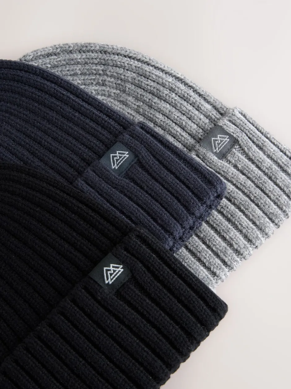 Mutsen, Handschoenen En Sjaals|Schoolkleding*Next - Set van 3 gebreide beanie-mutsen (1-16jr) Marineblauw/zwart