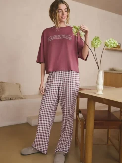 Pyjama's|Alle Nacht- En Loungekleding*Next Mauve-paars geruit - Katoenen pyjama met korte mouw