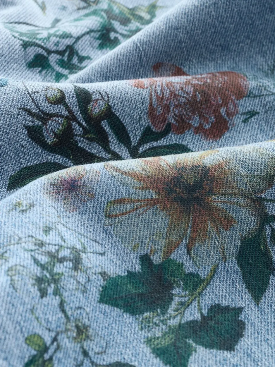 Jeans*Next Medium blauwe denim met bloemenprint - Jeans met wijde pijpen (3-16 jr)