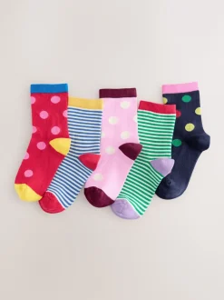 Sokken En Panty's|Sokken En Panty's|Next Meerdere kleuren - Katoenrijke enkelsokken met Strepen en stippen 5 paar