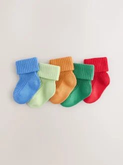 Sokken En Panty's|Sokken|Next - Set van 5 paar babysokken met omgerolde rand (0 mnd-2 jr) Meerkleurig