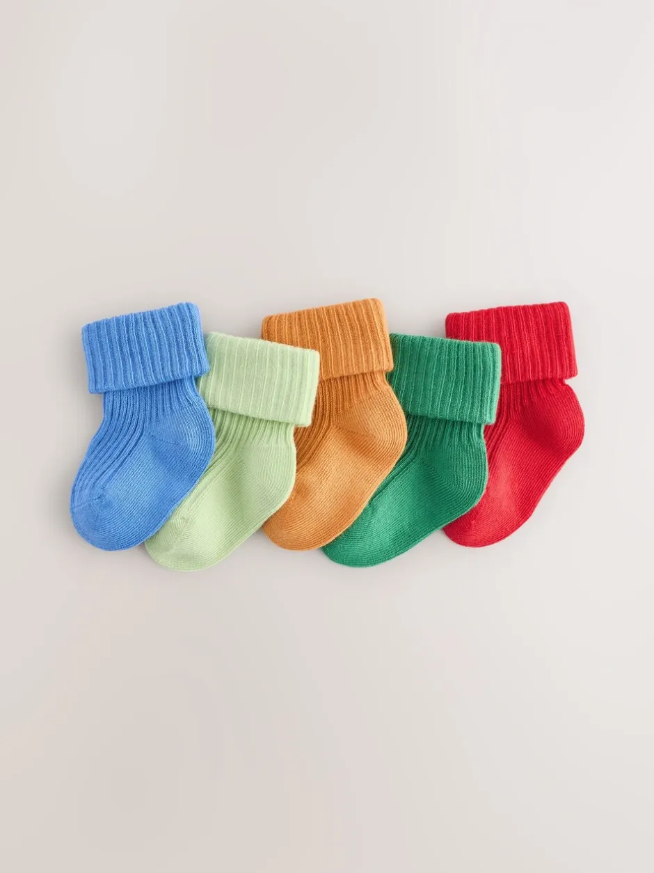 Sokken En Panty's|Sokken|Next - Set van 5 paar babysokken met omgerolde rand (0 mnd-2 jr) Meerkleurig