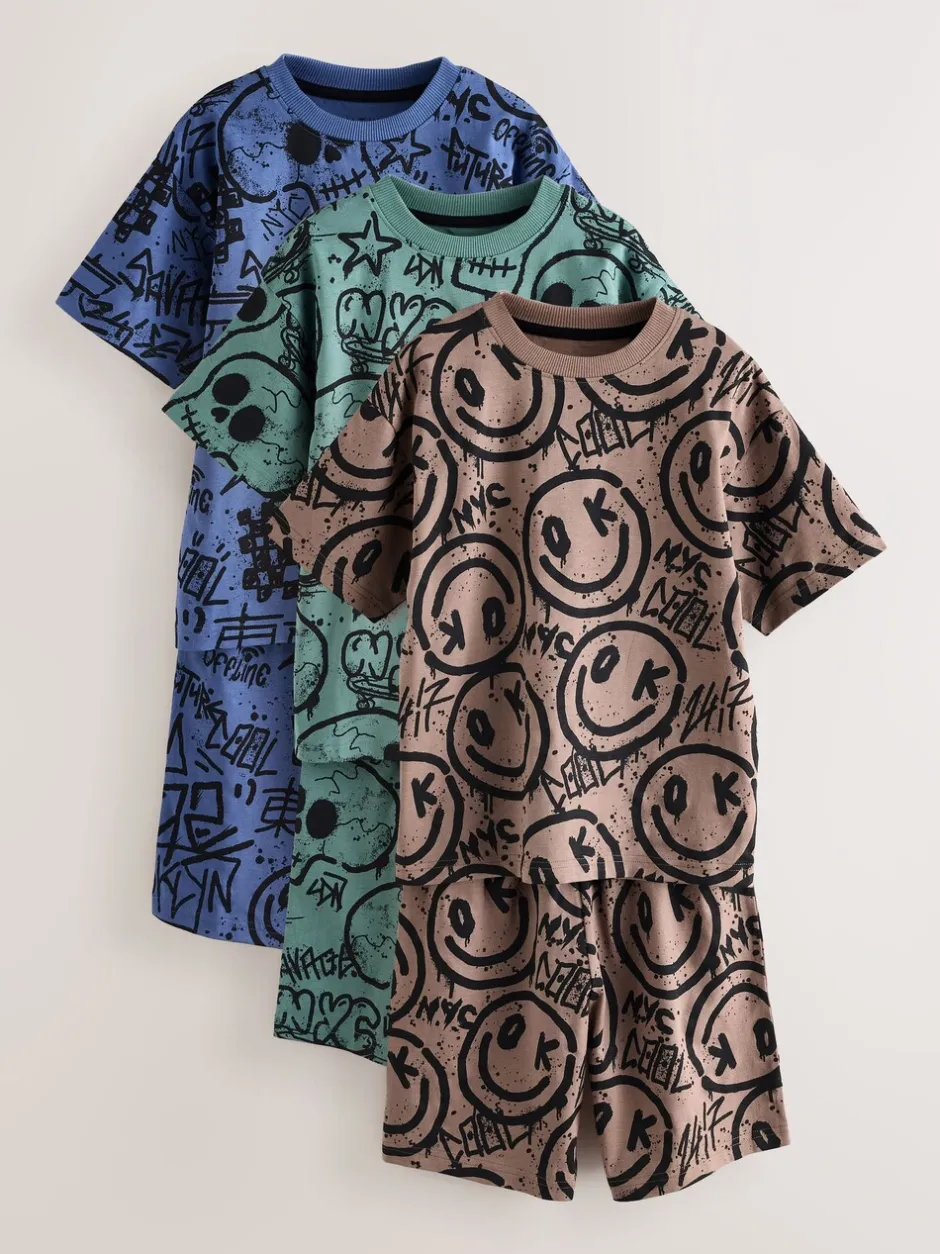 Pyjama's|Nachtkleding En Pyjama's|Next Meerkleurig graffiti - 100% katoenen korte pyjama set van 3 (4 - 16 jr)