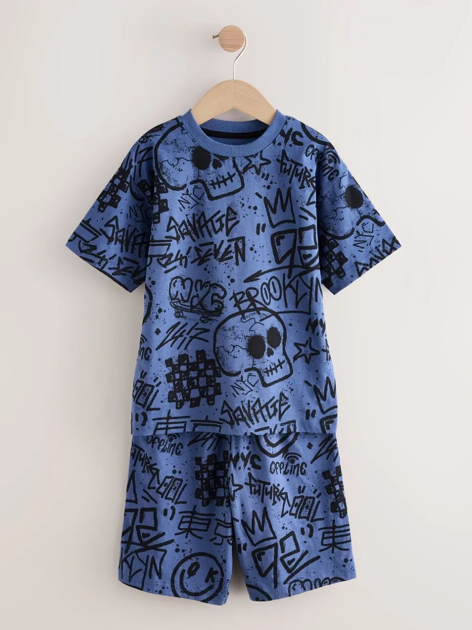 Pyjama's|Nachtkleding En Pyjama's|Next Meerkleurig graffiti - 100% katoenen korte pyjama set van 3 (4 - 16 jr)