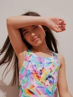 Badkleding|Next - Sports Open Back Swimsuit (3-16yrs) Meerkleurig met abstracte print