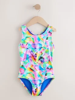 Badkleding|Next - Sports Open Back Swimsuit (3-16yrs) Meerkleurig met abstracte print