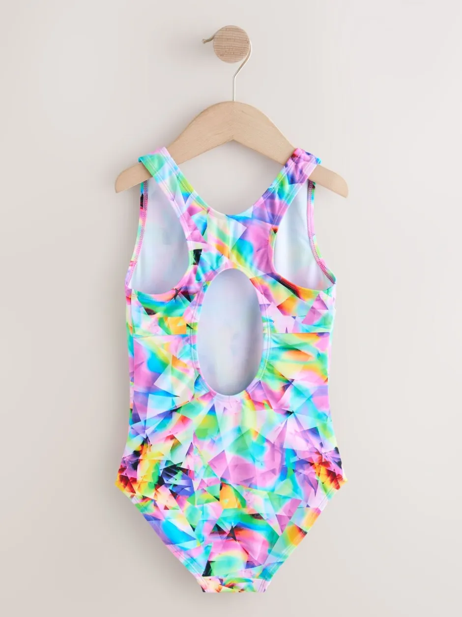 Badkleding|Next - Sports Open Back Swimsuit (3-16yrs) Meerkleurig met abstracte print