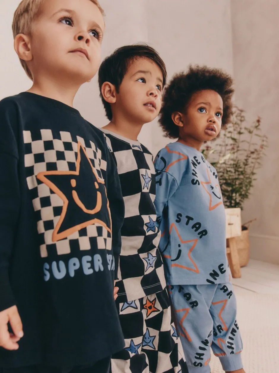 Pyjama's|Nachtkleding En Pyjama's*Next - Verpakking van 3 oversized pyjama's 3 (9mnd -10jr) Meerkleurig ster- en dambordmotief