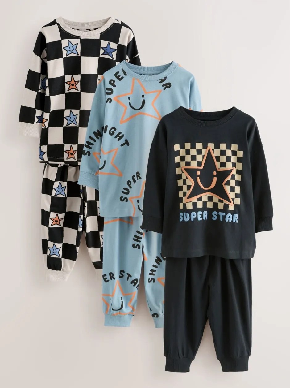 Pyjama's|Nachtkleding En Pyjama's*Next - Verpakking van 3 oversized pyjama's 3 (9mnd -10jr) Meerkleurig ster- en dambordmotief