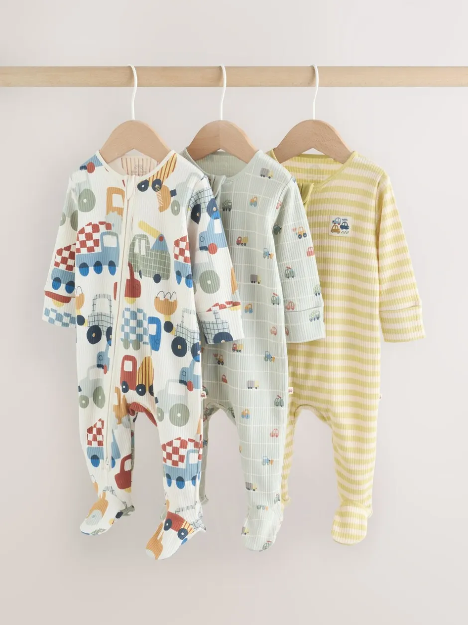 Multipacks|Babypakjes En Babypyjama's*Next Meerkleurig voertuigen - Verpakking van 3 babyslaappakjes met tweewegrits (0 mnd - 2 jr)