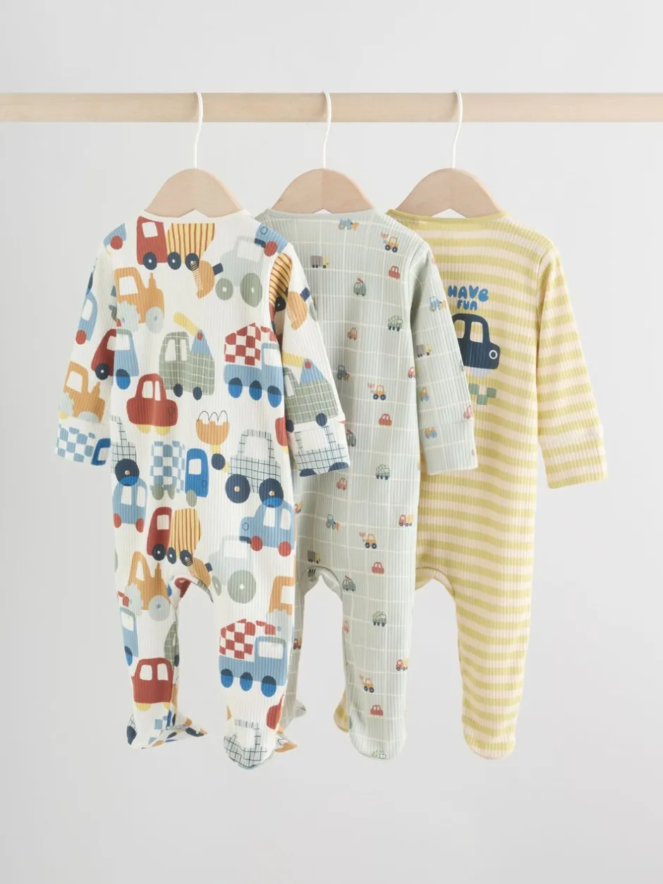 Multipacks|Babypakjes En Babypyjama's*Next Meerkleurig voertuigen - Verpakking van 3 babyslaappakjes met tweewegrits (0 mnd - 2 jr)