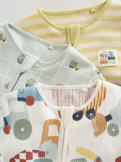 Multipacks|Babypakjes En Babypyjama's*Next Meerkleurig voertuigen - Verpakking van 3 babyslaappakjes met tweewegrits (0 mnd - 2 jr)