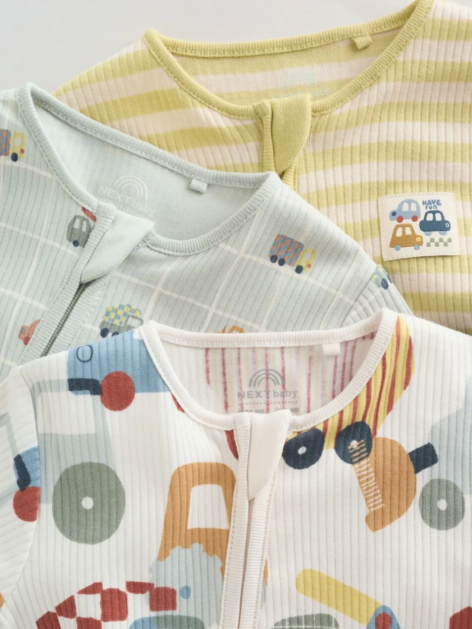 Multipacks|Babypakjes En Babypyjama's*Next Meerkleurig voertuigen - Verpakking van 3 babyslaappakjes met tweewegrits (0 mnd - 2 jr)
