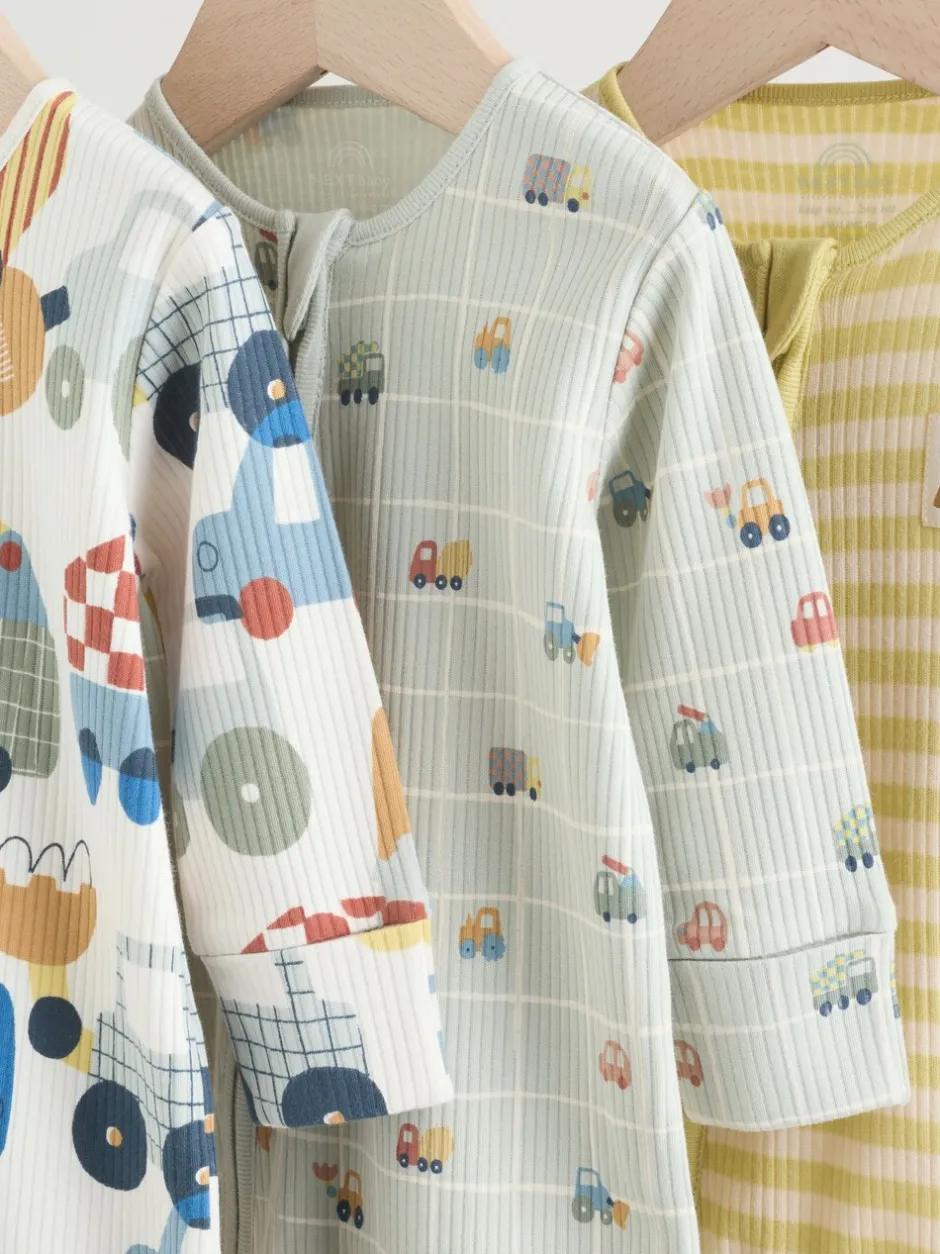 Multipacks|Babypakjes En Babypyjama's*Next Meerkleurig voertuigen - Verpakking van 3 babyslaappakjes met tweewegrits (0 mnd - 2 jr)