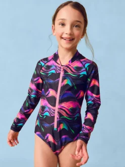 Badkleding|Next Meerkleurig zwart - Long Sleeve Sunsafe Swimsuit (3mths-16yrs)