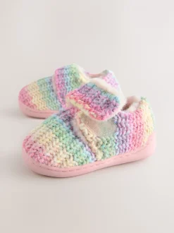 Pantoffels*Next - Gezellige pantoffels met voering en omgevende zool Meerkleurige gebreide regenboog