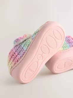 Pantoffels*Next - Gezellige pantoffels met voering en omgevende zool Meerkleurige gebreide regenboog