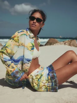 Blouses En Overhemden|Tops En T-Shirts*Next - Relaxed Long Sleeve Shirt With Linen Meerkleurige schilderachtige print