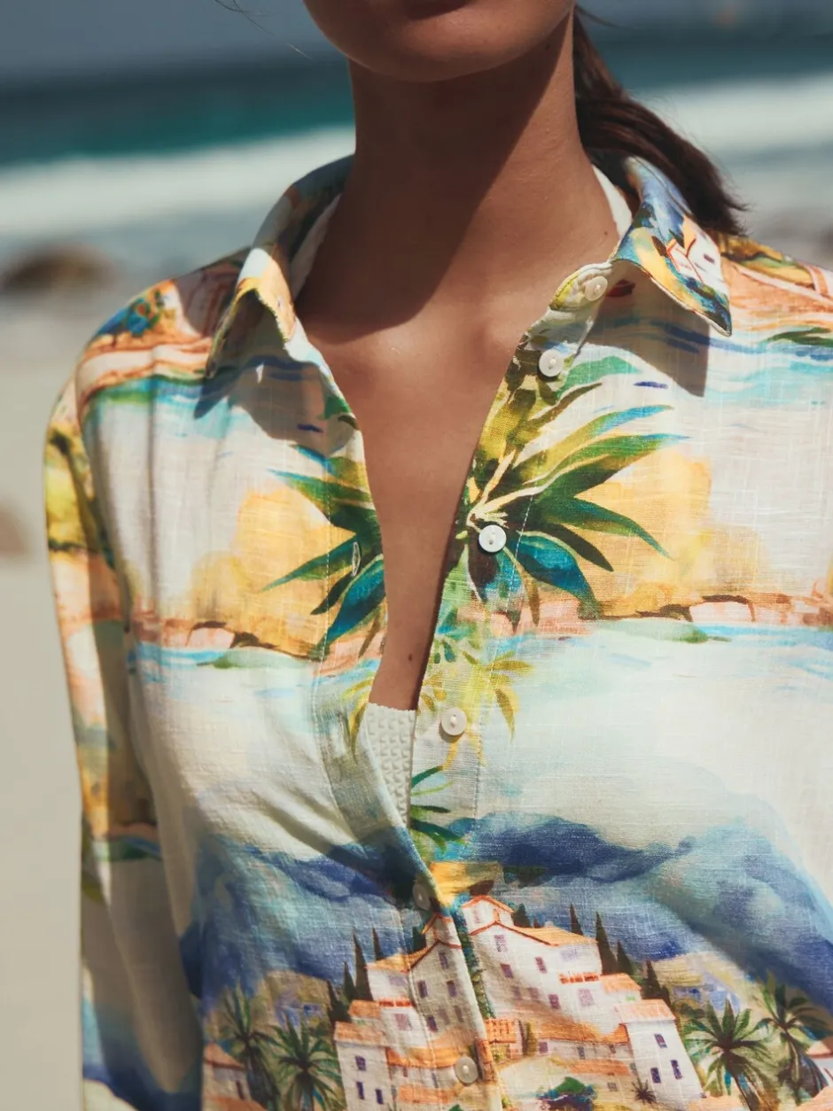 Blouses En Overhemden|Tops En T-Shirts*Next - Relaxed Long Sleeve Shirt With Linen Meerkleurige schilderachtige print