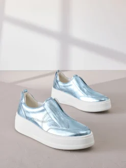 Sneakers|Next Metallic - Signature leren instapsneakers met dikke zool en plateauzool