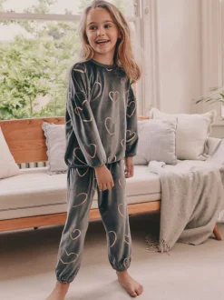 Nachtkleding En Pyjama's|Pyjama's|Next Metallic antracietgrijs hart - Behaaglijke fleece pyjama (9 mnd-16 jr)