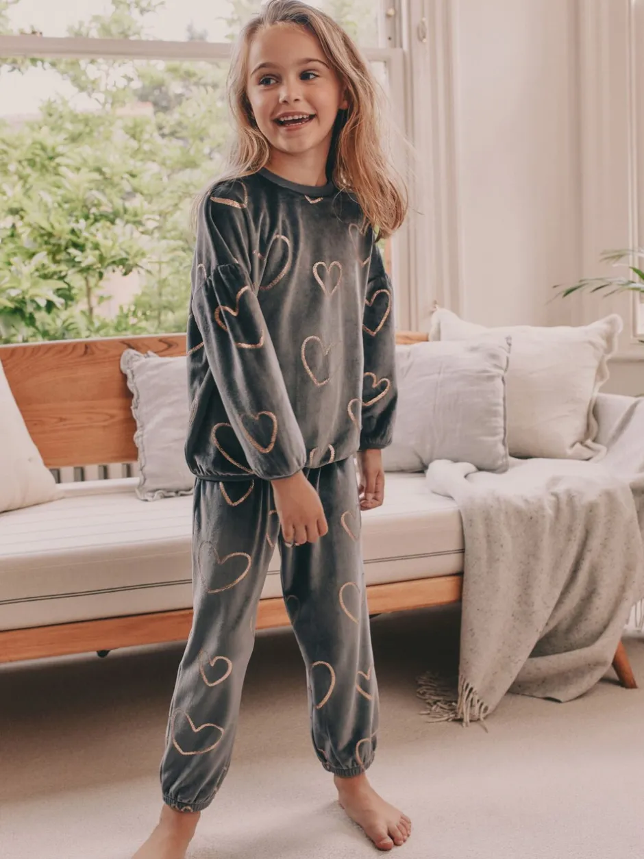 Nachtkleding En Pyjama's|Pyjama's|Next Metallic antracietgrijs hart - Behaaglijke fleece pyjama (9 mnd-16 jr)
