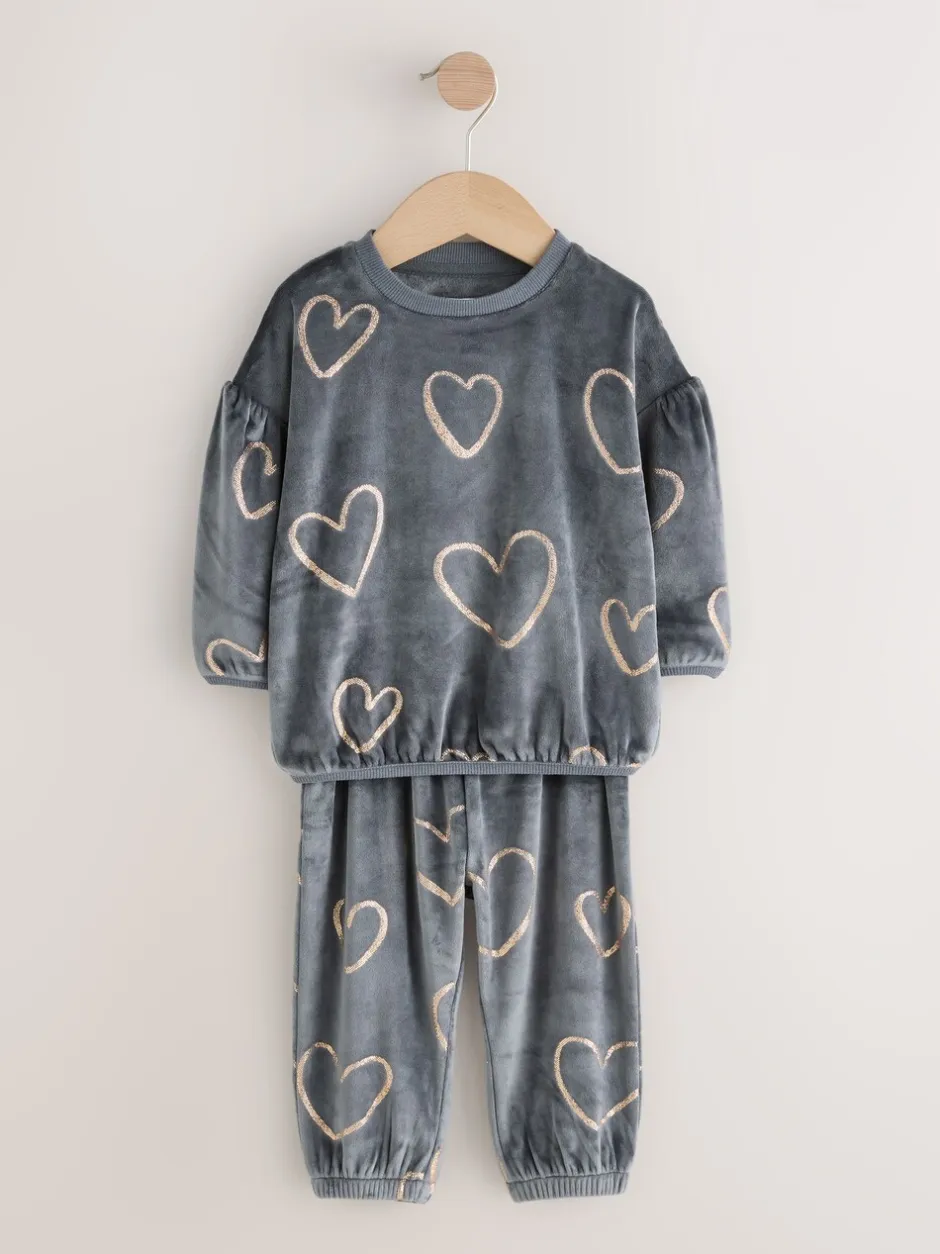 Nachtkleding En Pyjama's|Pyjama's|Next Metallic antracietgrijs hart - Behaaglijke fleece pyjama (9 mnd-16 jr)