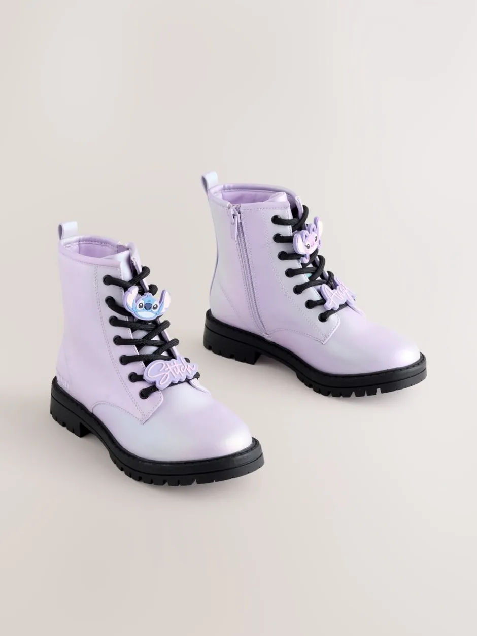 Boots*Next Metallic paars - Lilo & Stitch warmgevoerde enkellaarzen met vetersluiting