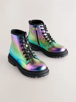 Boots|Next Metallic regenboog - Warmgevoerde enkellaarzen met veters
