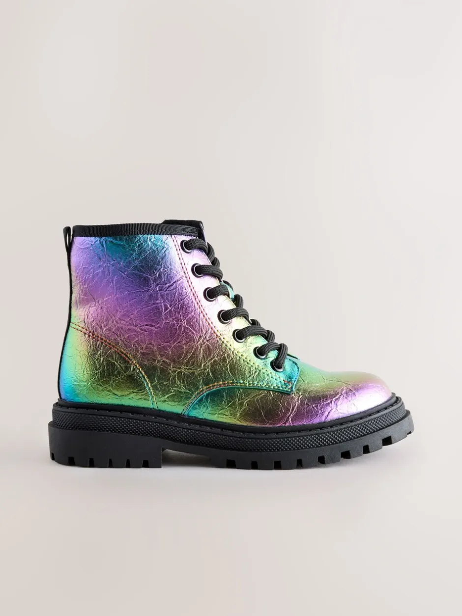 Boots|Next Metallic regenboog - Warmgevoerde enkellaarzen met veters