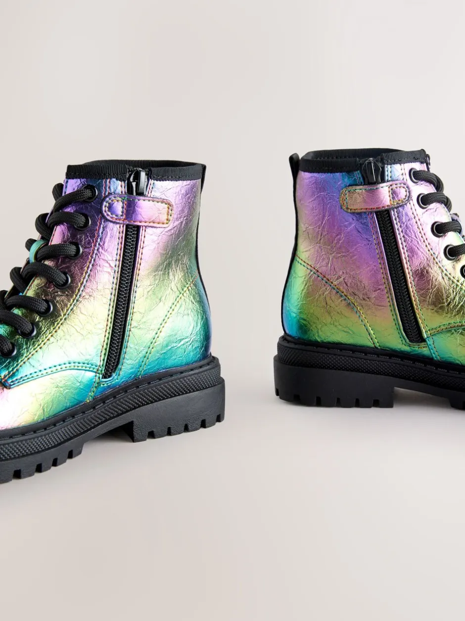 Boots|Next Metallic regenboog - Warmgevoerde enkellaarzen met veters
