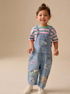 Rompertjes En Tuinbroeken|Tuinbroeken|Next Mid Blue Cat - Printed Denim Dungarees (3mths-7yrs)