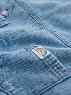 Rompertjes En Tuinbroeken|Tuinbroeken|Next Mid Blue Cat - Printed Denim Dungarees (3mths-7yrs)