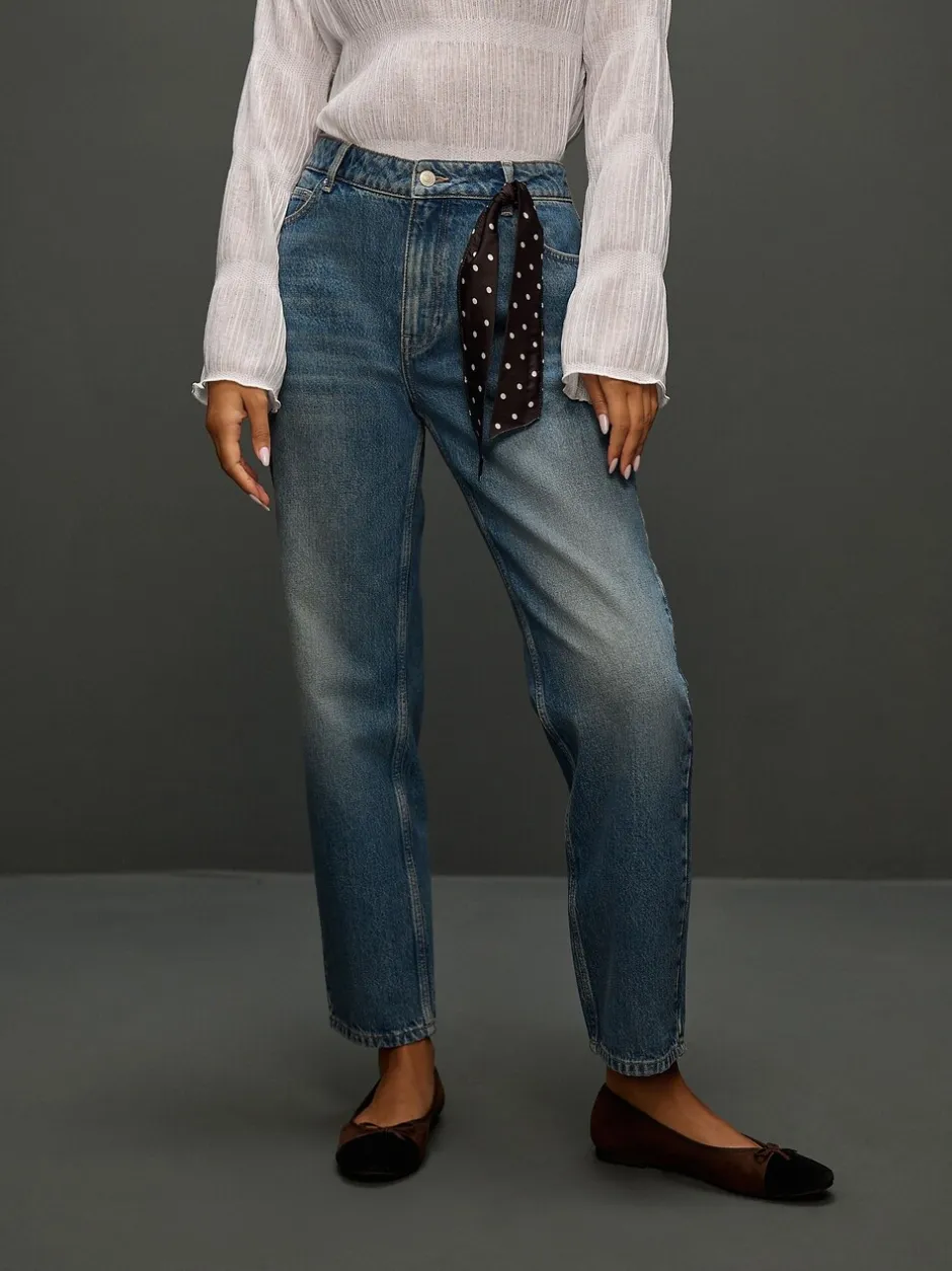 Jeans*Next - Mid Rise Ankle Straight Leg Jeans With Scarf Mid Blue Polka Dot