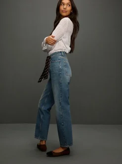 Jeans*Next - Mid Rise Ankle Straight Leg Jeans With Scarf Mid Blue Polka Dot