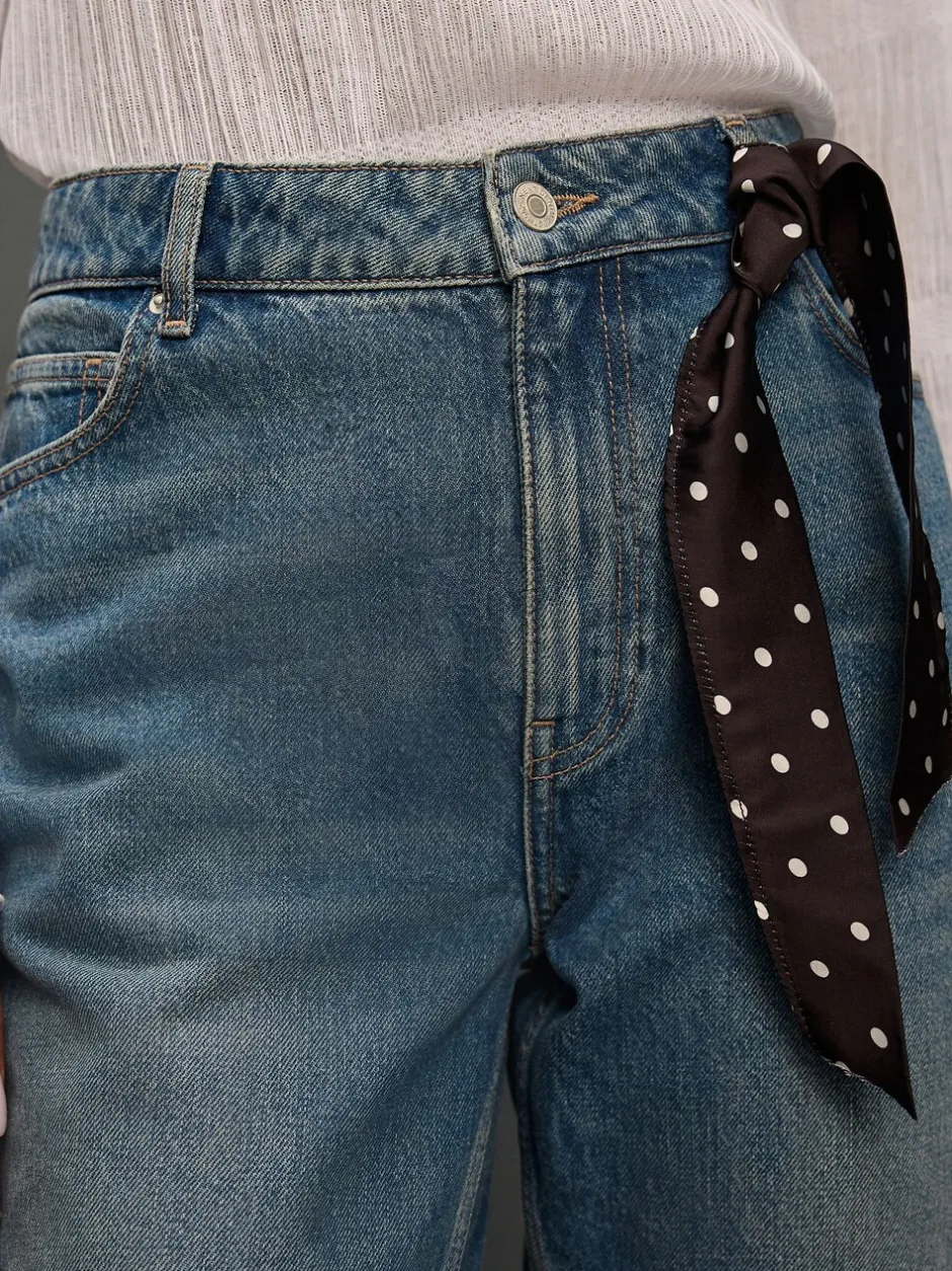 Jeans*Next - Mid Rise Ankle Straight Leg Jeans With Scarf Mid Blue Polka Dot